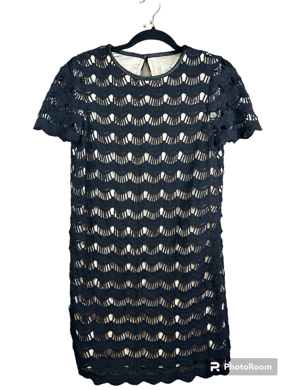 Kate Spade New York Black Beige Short Sleeve Keyhole Detail Sheath Dress Size 2
